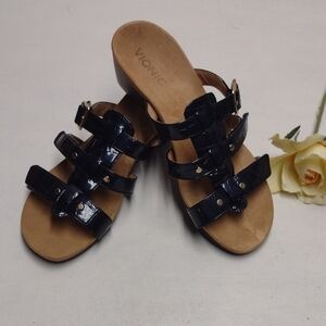Vionic Black and Tan Sandals with Sparkling Straps